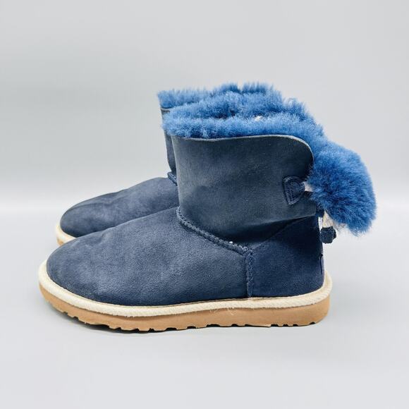 UGG Boots Womens 6 Blue Suede Sheepskin Fur Lined Ankle Australia - Picture 5 of 12